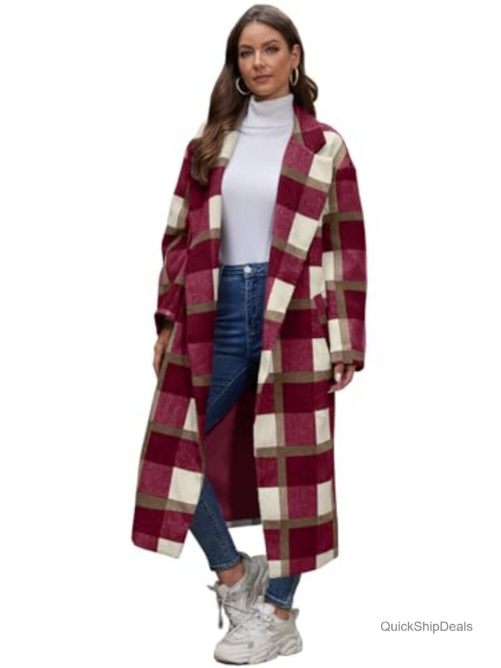 Women's Oversized Plaid Wool & Pea Coat Double Breasted Long Winter